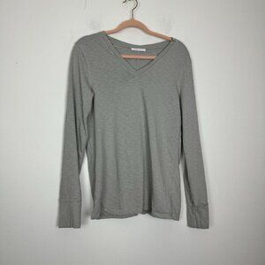 American Giant Shirt Womens Med Long Sleeve Gray V Neck Casual Warm Made in USA